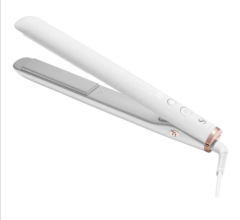 T3 SinglePass StylePlus Professional Flat Iron Hair Straightener White Rose Gold